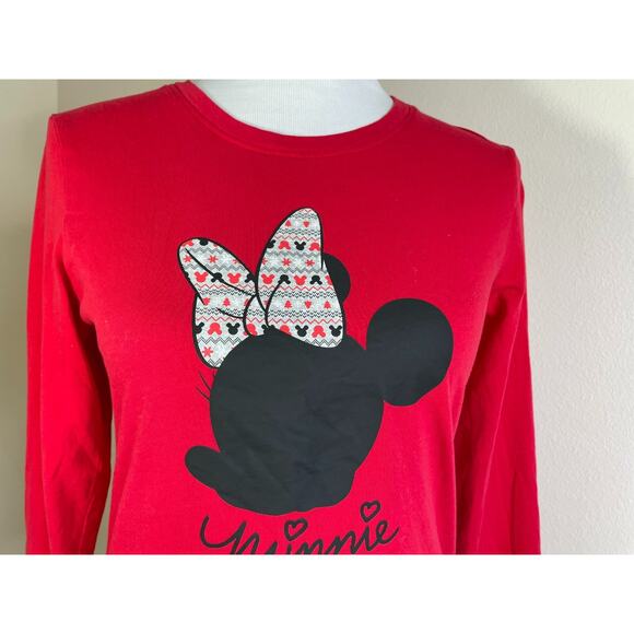 Disney Womens Minnie Mouse 2 Pc PAJAMAS Size Small Fleece Pants RED Gray - Picture 8 of 11